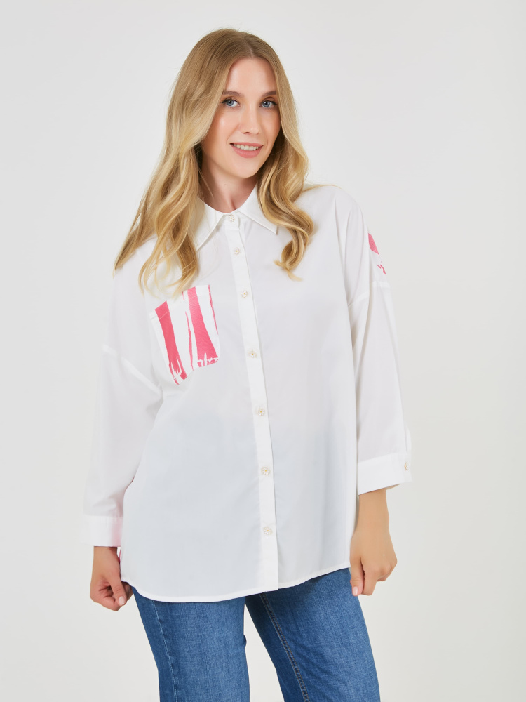БЛУЗКА STERN свободная с графическим принтом и карманом