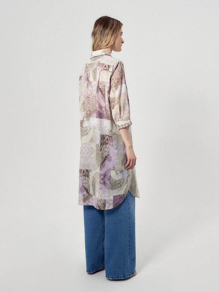 ПЛАТЬЕ POMPA прямое блузочного силуэта с этническим принтом и декоративной тесьмой